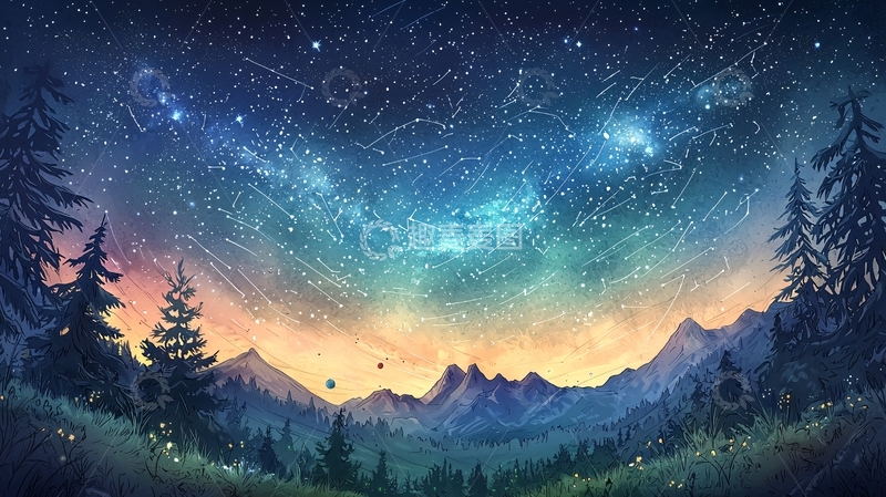 高清大图下载【趣麦麦图】夜空下的山林风景