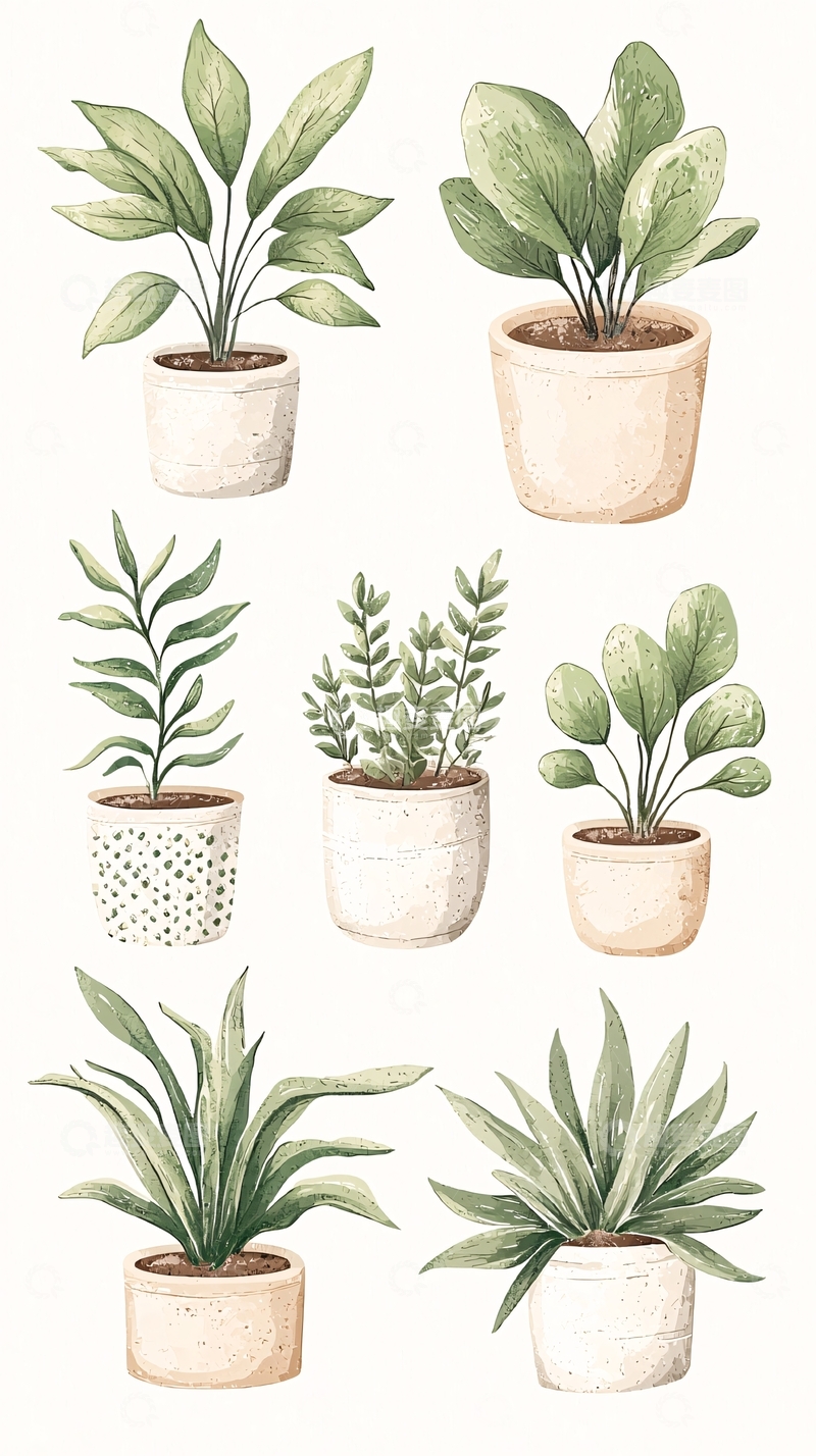 高清大图下载【趣麦麦图】室内盆栽植物插画集