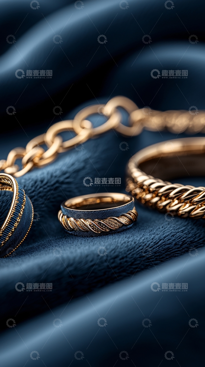 高清大图下载【趣麦麦图】金色手链与戒指的奢华展示