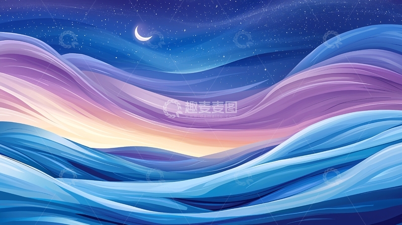 高清大图下载【趣麦麦图】梦幻夜空下的波浪