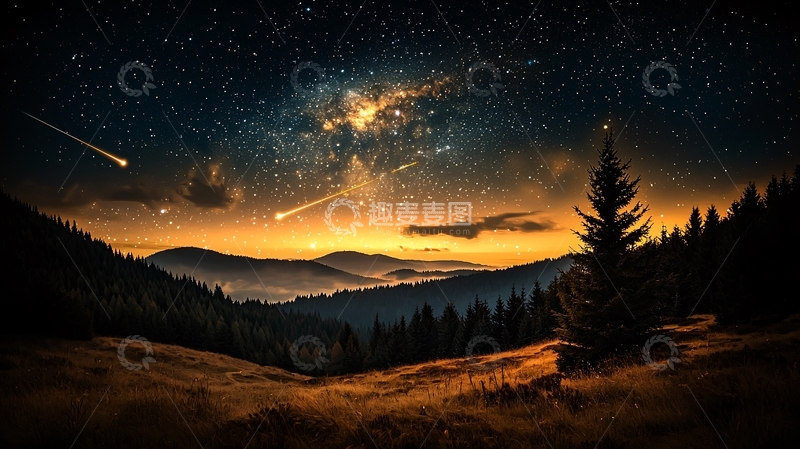 高清大图下载【趣麦麦图】夜空流星山林风景