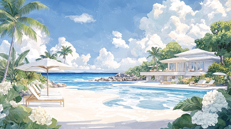 高清大图下载【趣麦麦图】海边度假村景色