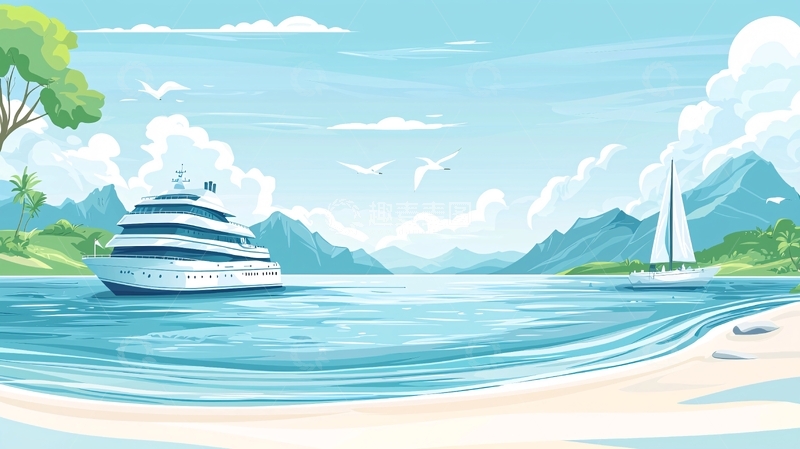高清大图下载【趣麦麦图】平静海面上的游轮