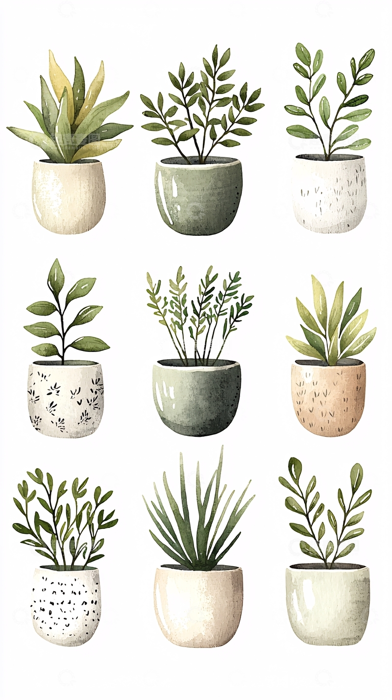 高清大图下载【趣麦麦图】清新盆栽植物插画集