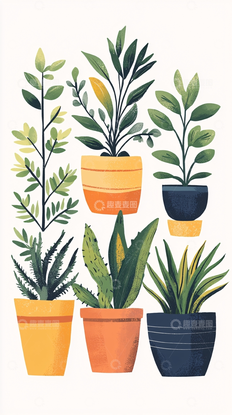 高清大图下载【趣麦麦图】室内植物盆栽插画素材
