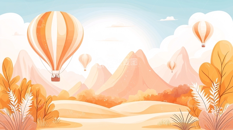 高清大图下载【趣麦麦图】热气球飞过山丘的唯美风景