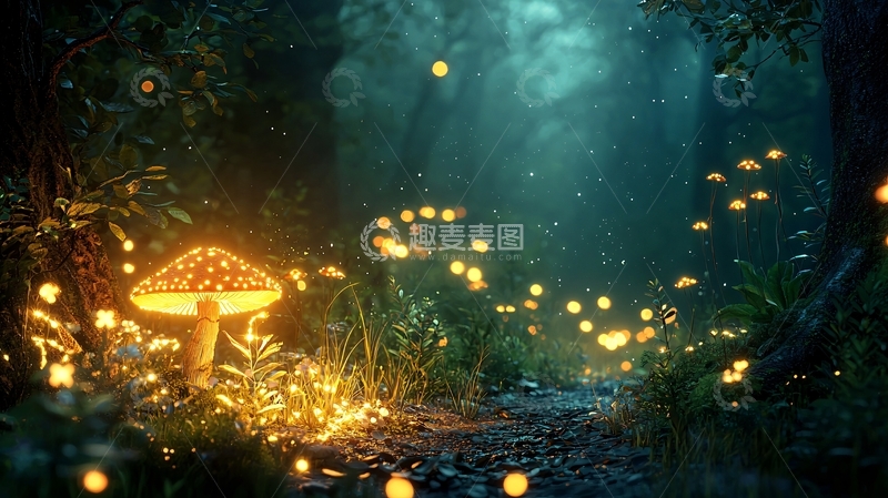 高清大图下载【趣麦麦图】梦幻森林夜景