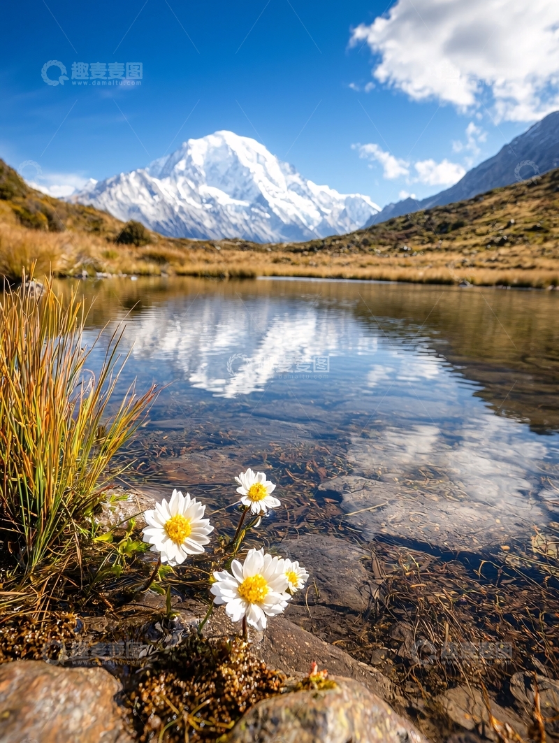 高清大图下载【趣麦麦图】雪山倒影下的清澈湖泊