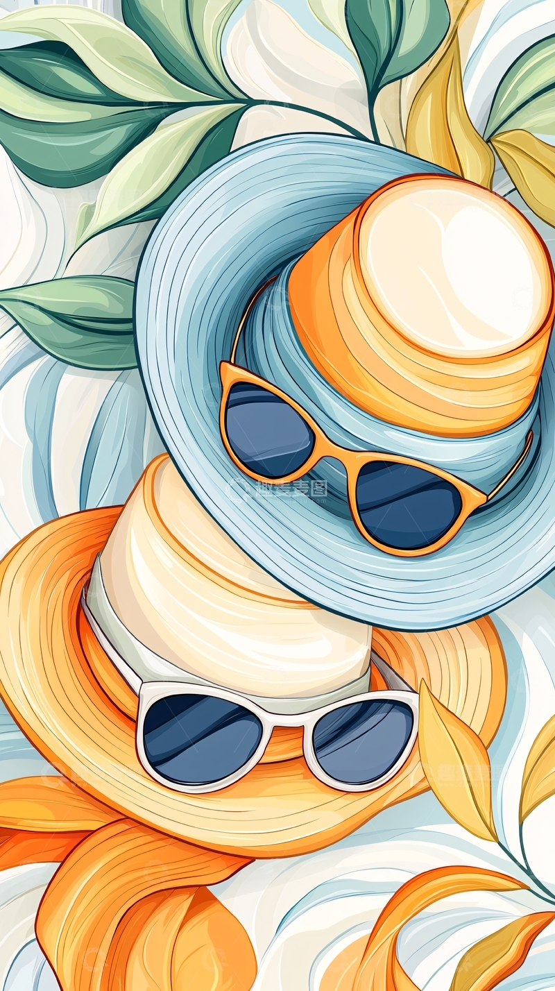 高清大图下载【趣麦麦图】夏日时尚配饰插画背景