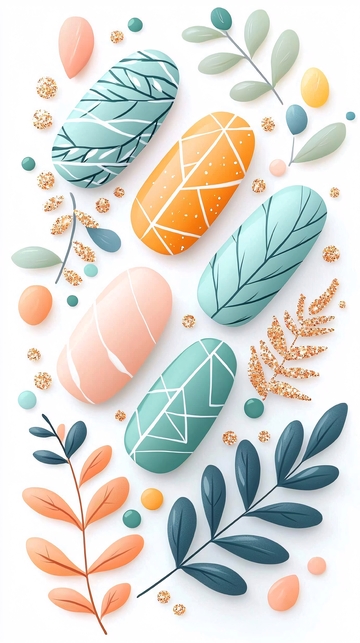 秋日树叶主题指甲设计素材