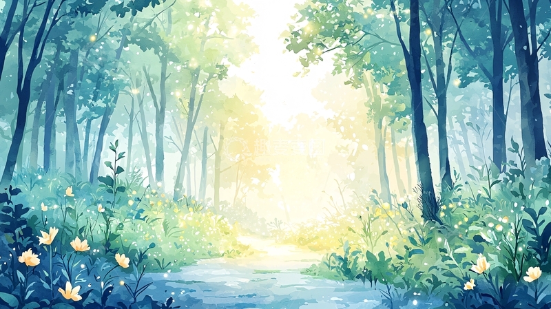 高清大图下载【趣麦麦图】阳光穿过树林的清新梦幻场景
