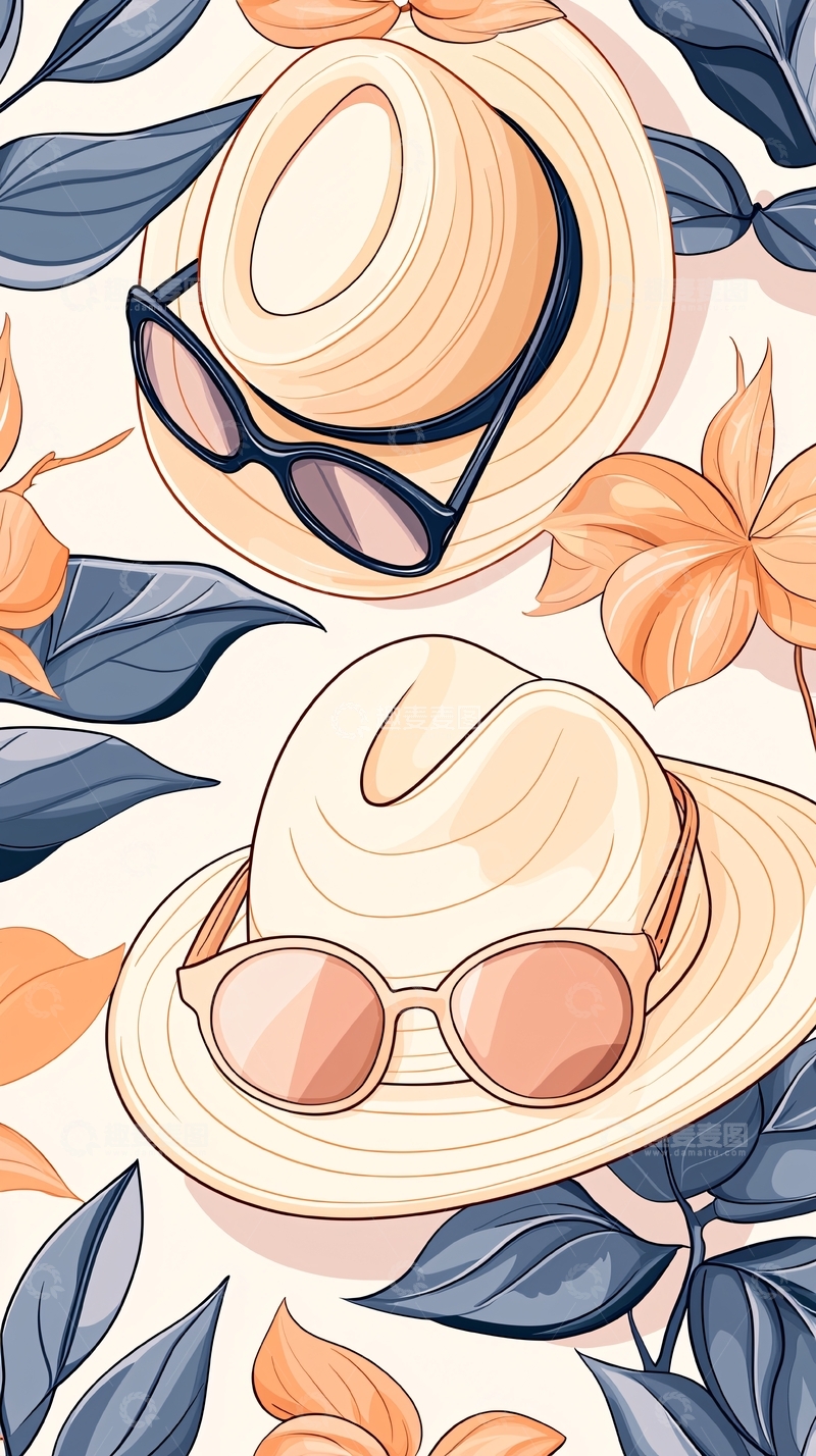 高清大图下载【趣麦麦图】夏日时尚配饰插画背景