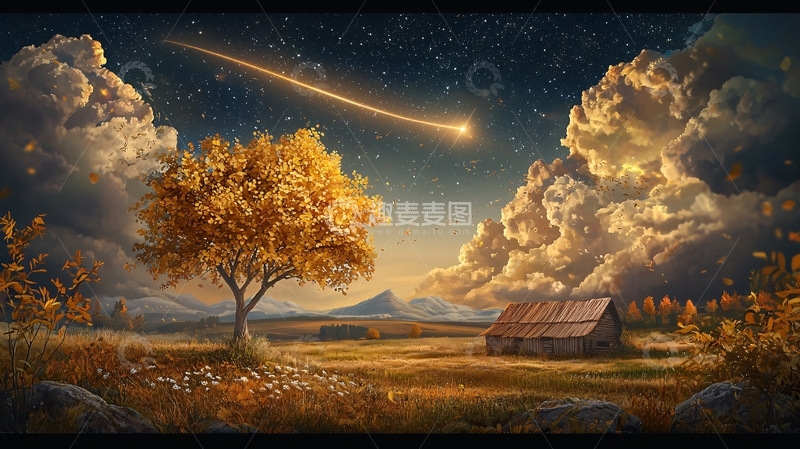 高清大图下载【趣麦麦图】秋日星空下的流星