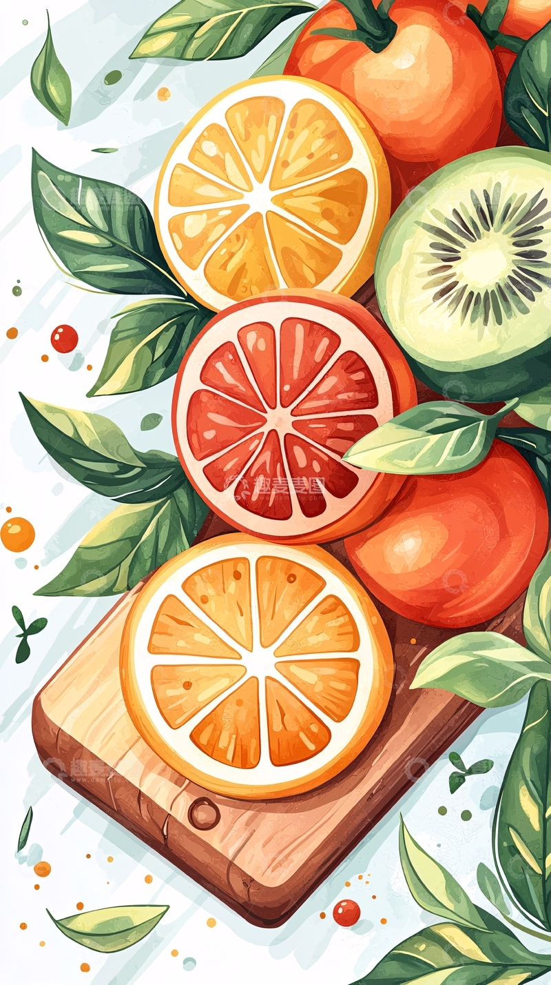 高清大图下载【趣麦麦图】新鲜水果切片创意插画