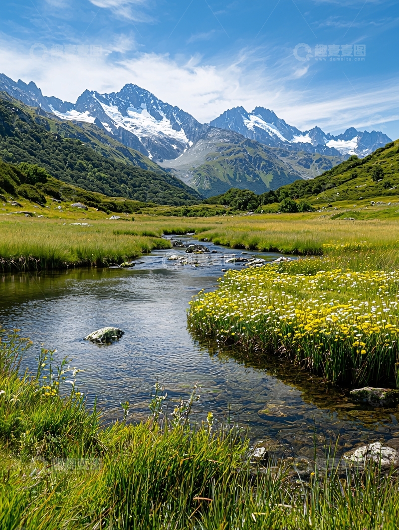 高清大图下载【趣麦麦图】阿尔卑斯山谷溪流自然风光