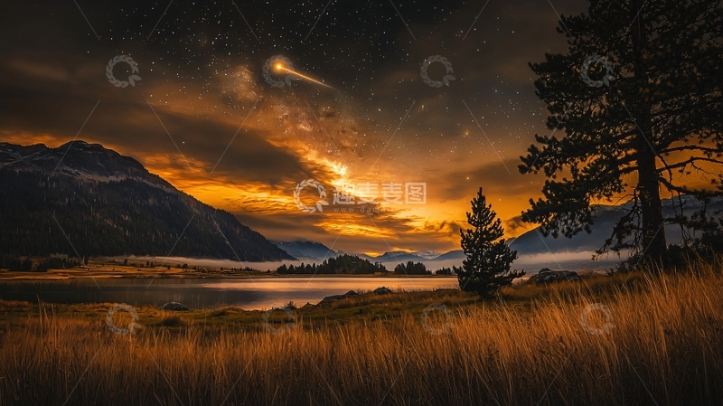 高清大图下载【趣麦麦图】金色夕阳下的湖光山色