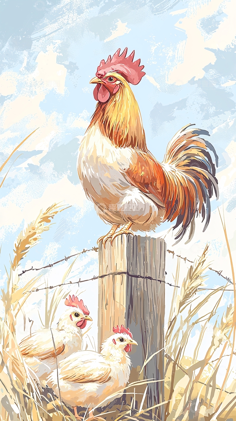 高清大图下载【趣麦麦图】公鸡与母鸡的乡村生活