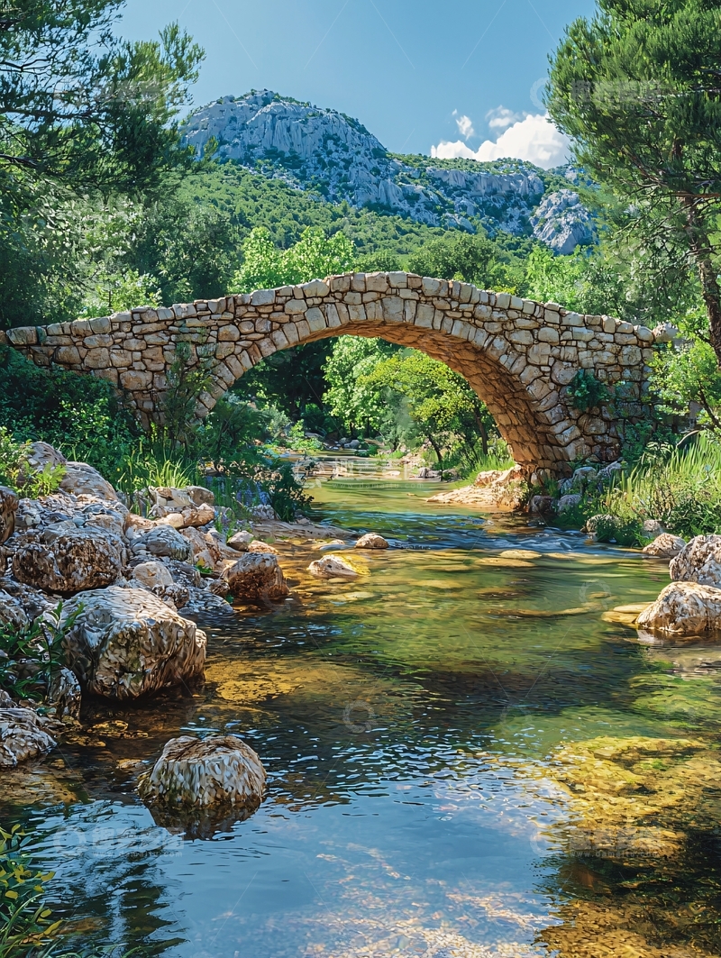 高清大图下载【趣麦麦图】石桥流水自然风光
