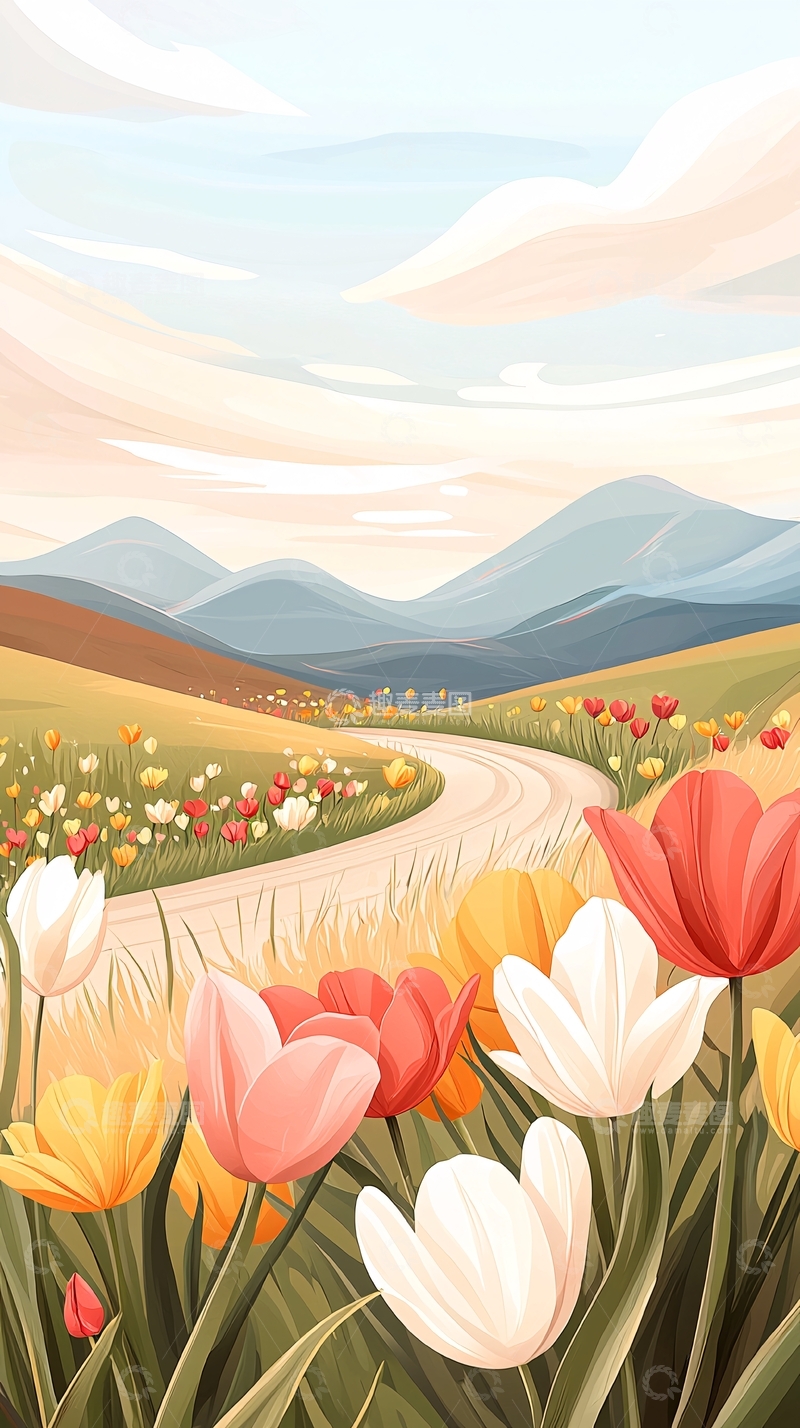 高清大图下载【趣麦麦图】春日山间花海风景图