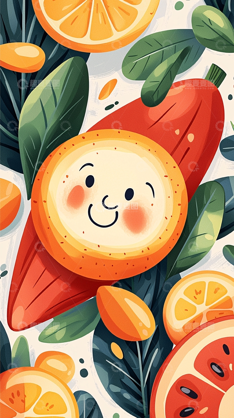 高清大图下载【趣麦麦图】可爱橙子卡通插画背景
