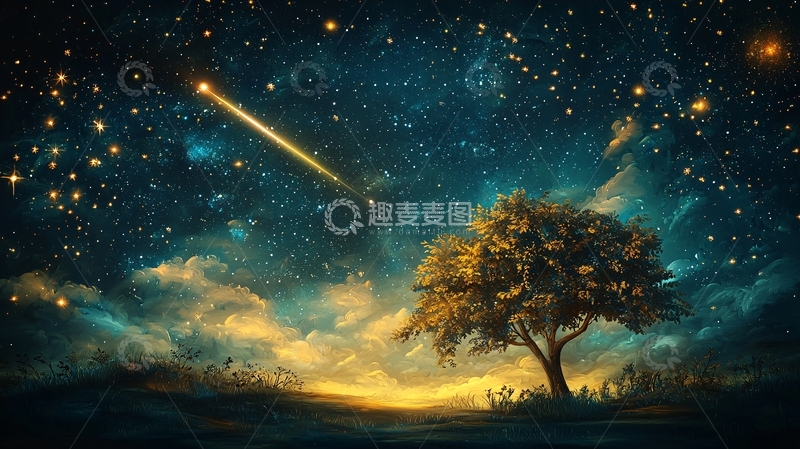 高清大图下载【趣麦麦图】星空下的孤独树
