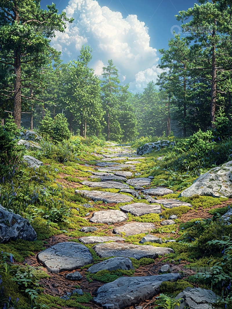 高清大图下载【趣麦麦图】森林中的石径