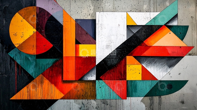 高清大图下载【趣麦麦图】抽象几何拼图涂鸦艺术墙