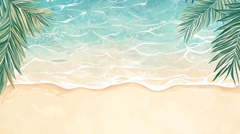 高清大图下载【趣麦麦图】海滩海浪棕榈树背景图