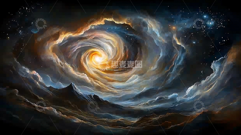 高清大图下载【趣麦麦图】星云与山脉的奇幻夜景