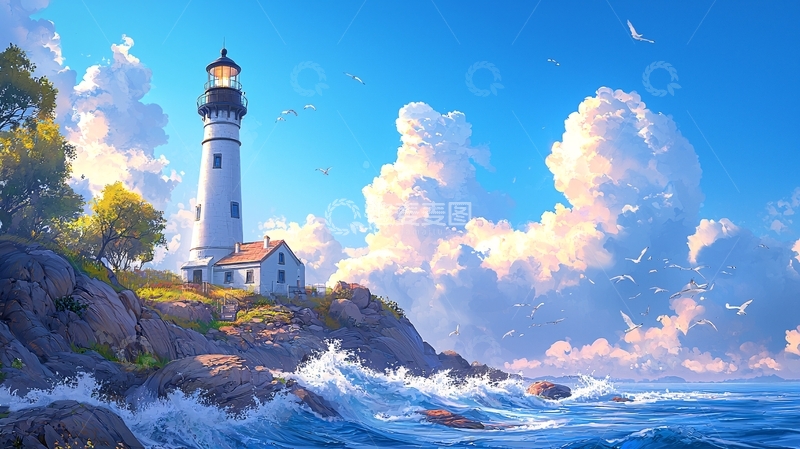 高清大图下载【趣麦麦图】灯塔与海景高清图片