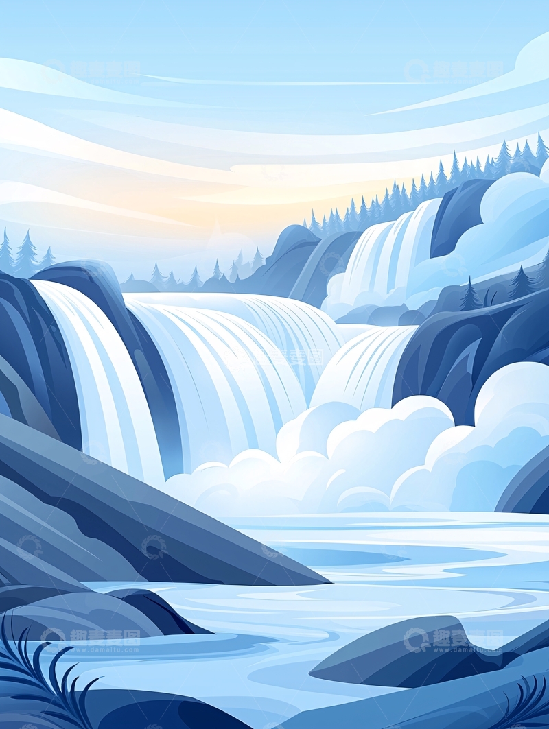 高清大图下载【趣麦麦图】水流湍急的山间瀑布