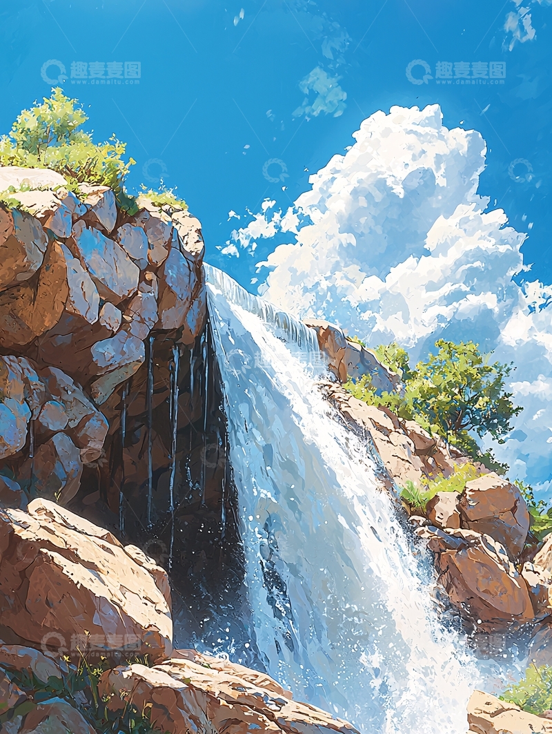 高清大图下载【趣麦麦图】山间瀑布飞流直下