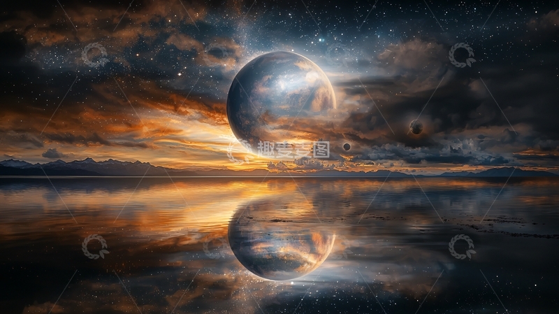 高清大图下载【趣麦麦图】梦幻星球与宁静湖面