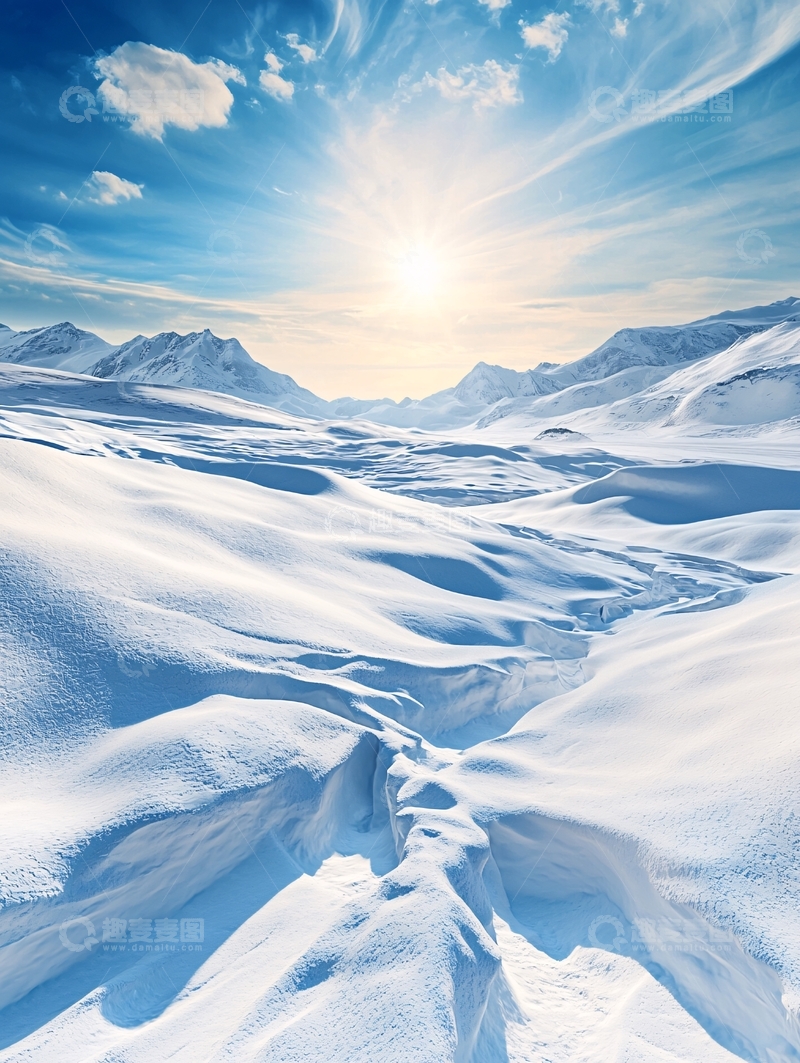 高清大图下载【趣麦麦图】雪地山景日出风光