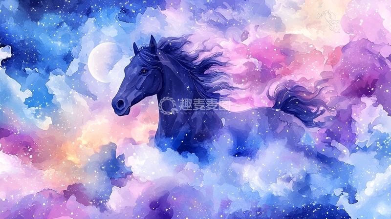 高清大图下载【趣麦麦图】梦幻星空下的飞马