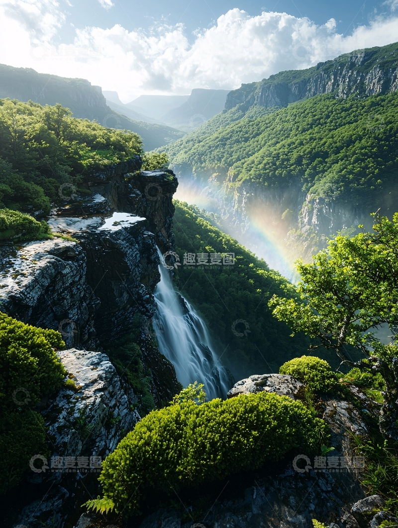 高清大图下载【趣麦麦图】壮丽山河瀑布彩虹