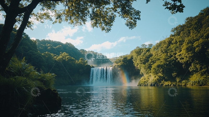 高清大图下载【趣麦麦图】瀑布森林倒影风景如画