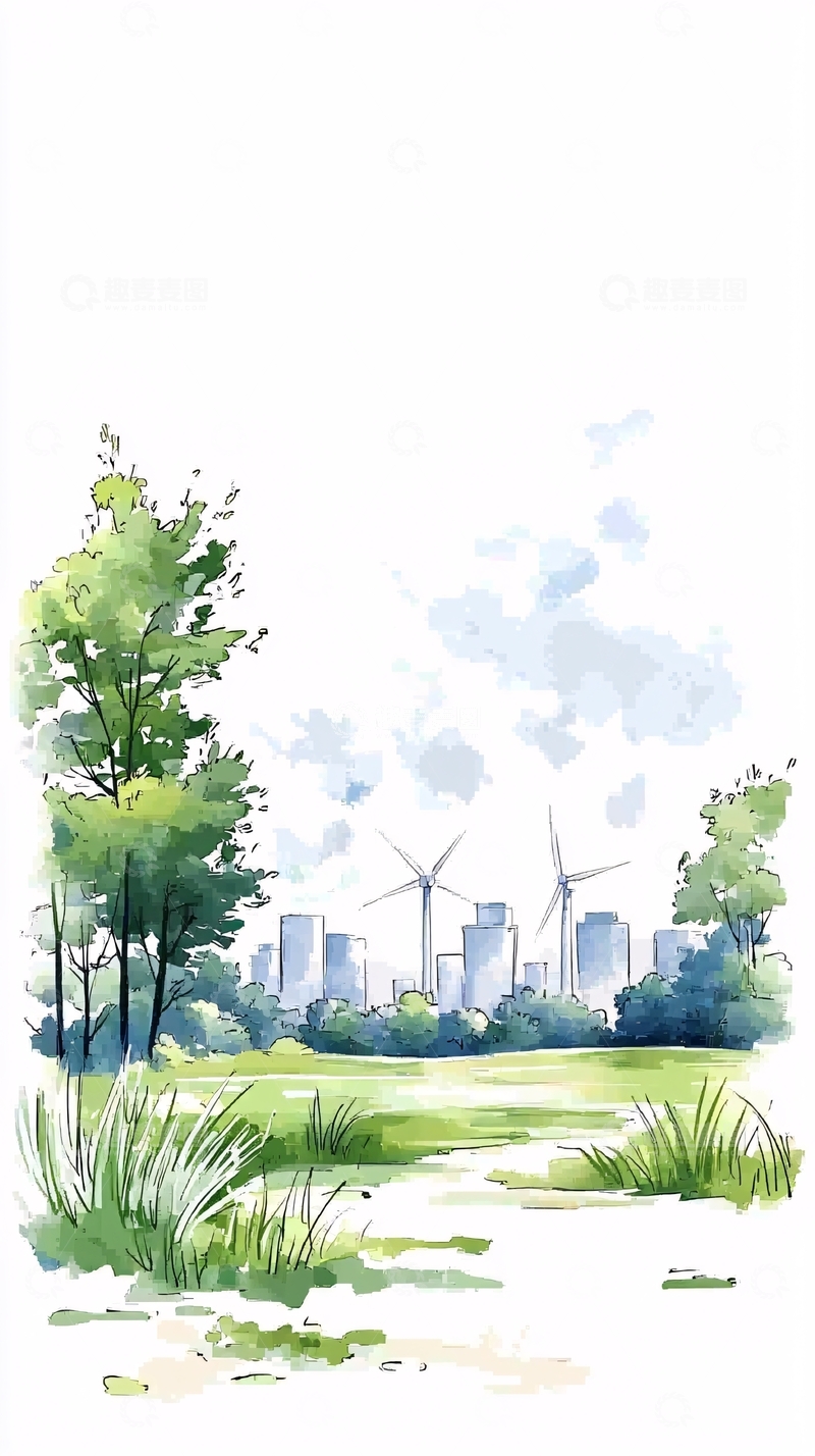 高清大图下载【趣麦麦图】绿色公园与风力发电站
