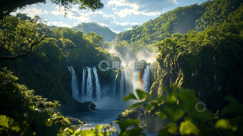 高清大图下载【趣麦麦图】热带雨林中的壮丽瀑布