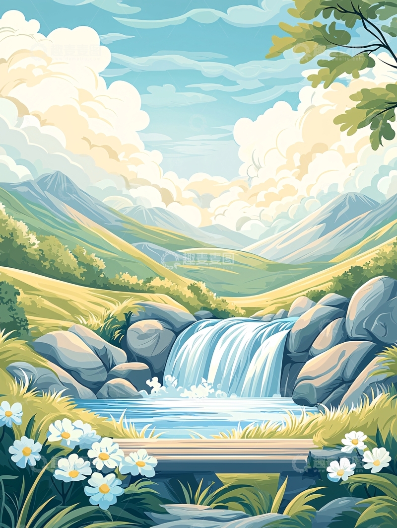 高清大图下载【趣麦麦图】卡通山水风景画