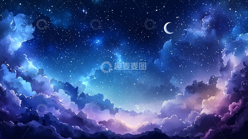 高清大图下载【趣麦麦图】梦幻夜空星辰与云彩