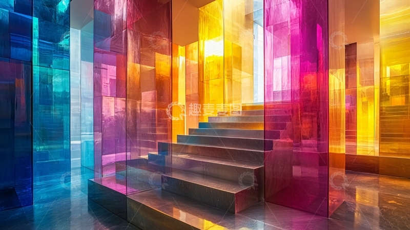 高清大图下载【趣麦麦图】彩色玻璃楼梯艺术场景