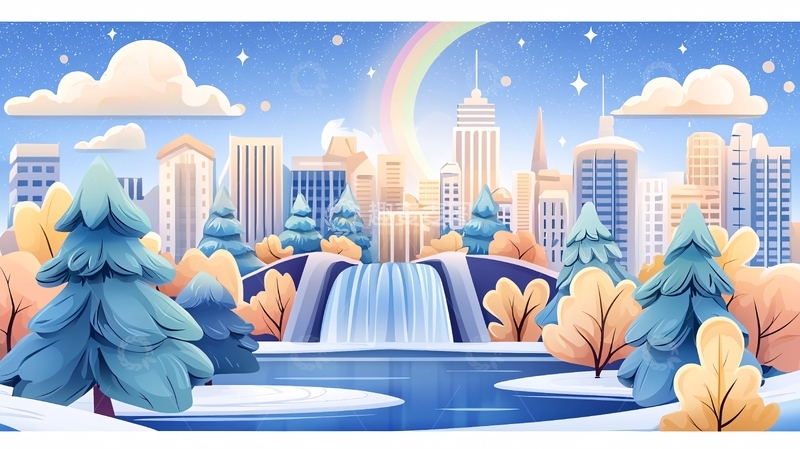 高清大图下载【趣麦麦图】冬季城市景观插画