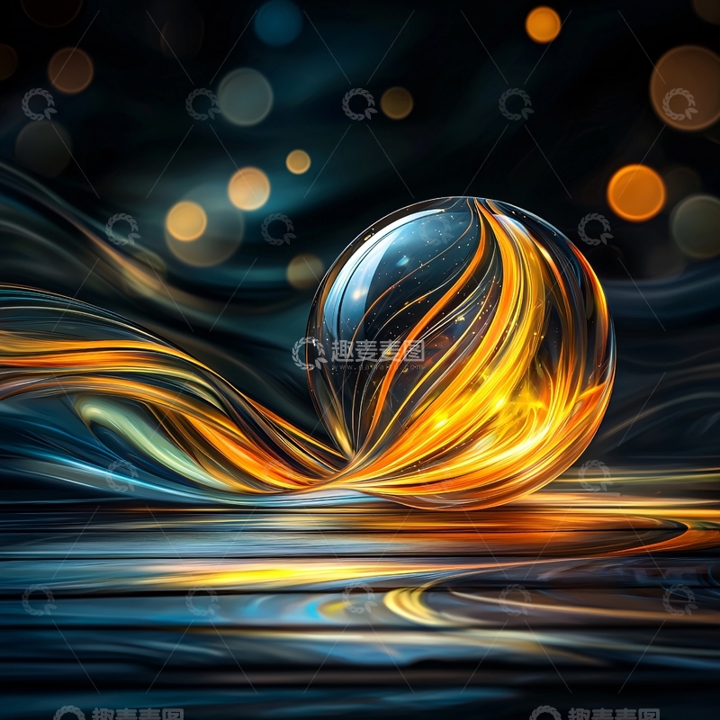 高清大图下载【趣麦麦图】璀璨光线环绕透明球体