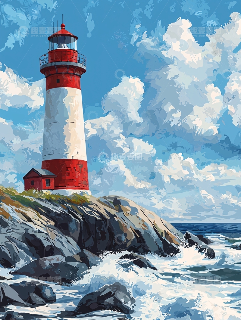 高清大图下载【趣麦麦图】海边灯塔与岩石