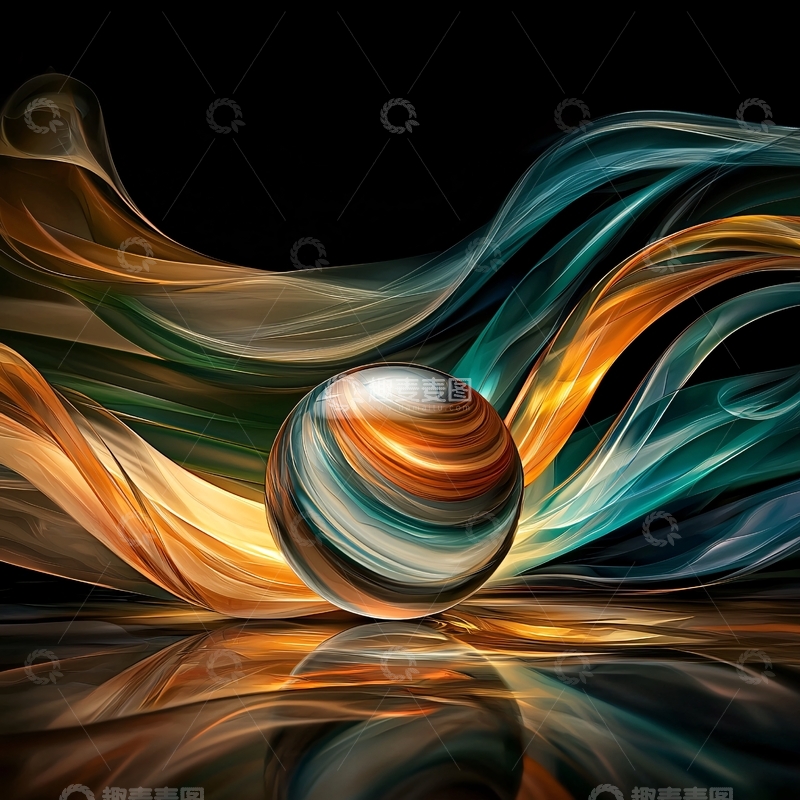 高清大图下载【趣麦麦图】流体漩涡与球体