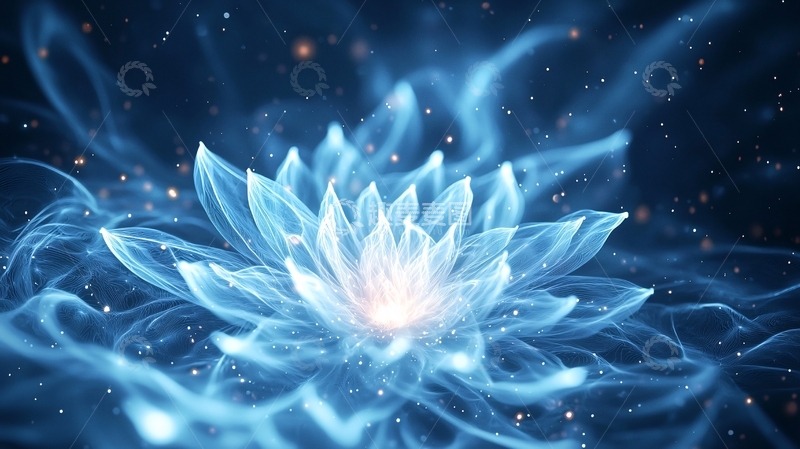高清大图下载【趣麦麦图】蓝色光晕莲花背景图