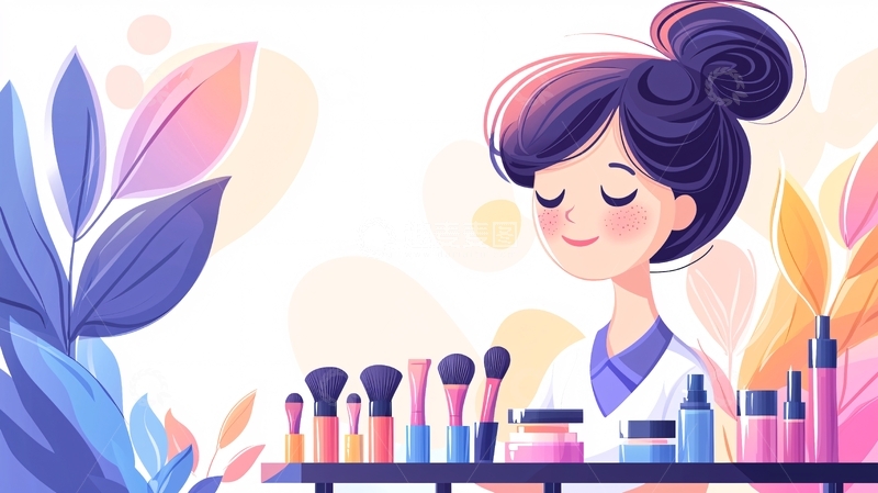 高清大图下载【趣麦麦图】卡通女孩在化妆台前