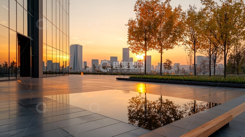 高清大图下载【趣麦麦图】秋日城市天际线与镜面反射