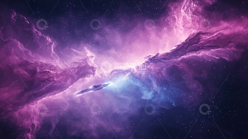 高清大图下载【趣麦麦图】星际穿梭：宇宙星云与飞船
